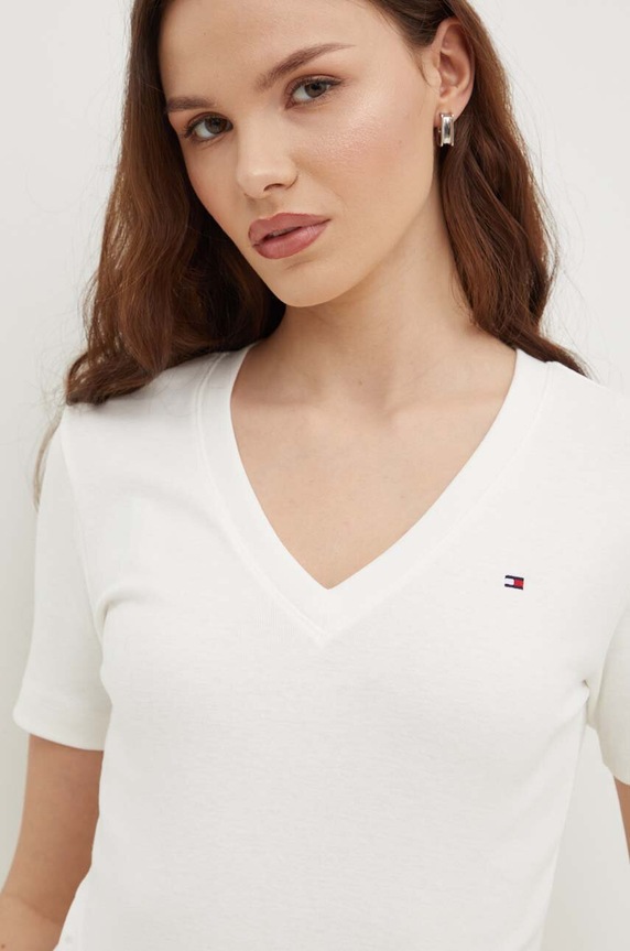 Bombažna kratka majica Tommy Hilfiger bež WW0WW40584
