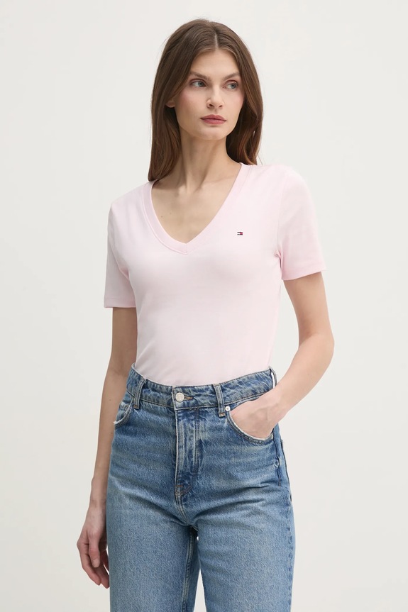 Tommy Hilfiger T-shirt γυναικείο βαμβακερό slim ροζ WW0WW40584