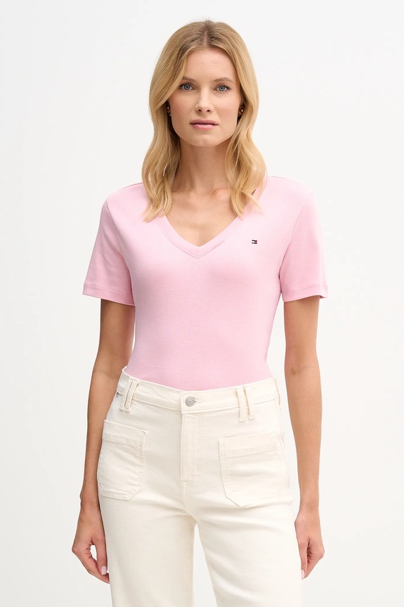 Tommy Hilfiger t-shirt γυναικείο βαμβακερό slim ροζ WW0WW40584