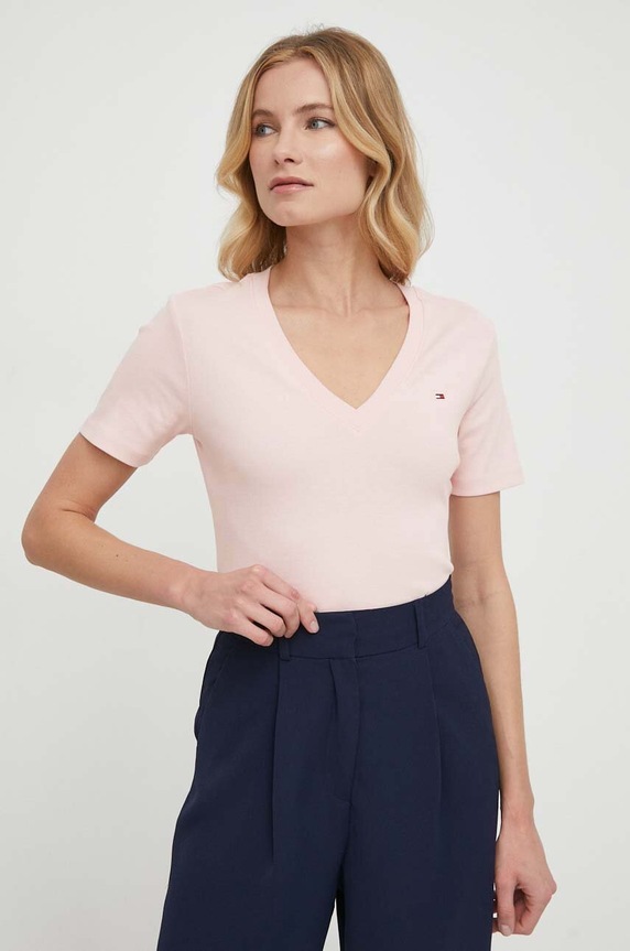 Tommy Hilfiger t-shirt γυναικείο βαμβακερό slim ροζ WW0WW40584