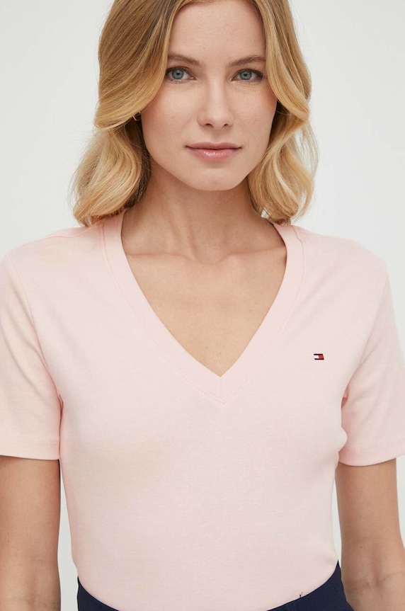 Ρούχα Tommy Hilfiger t-shirt γυναικείο βαμβακερό WW0WW40584 ροζ