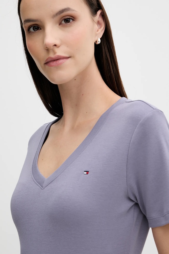 Pamučna majica Tommy Hilfiger ljubičasta WW0WW40584