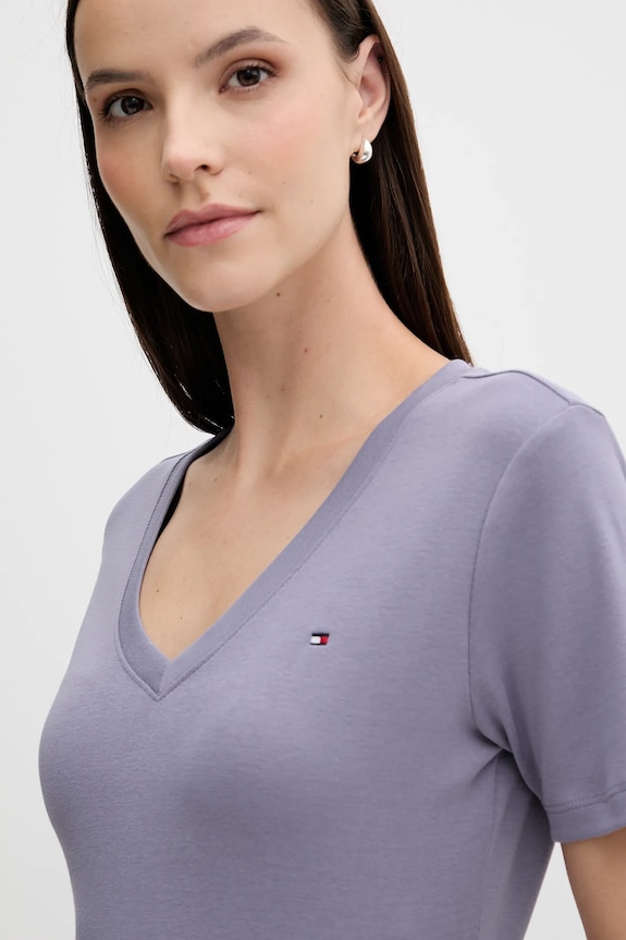 Pamučna majica Tommy Hilfiger ljubičasta WW0WW40584