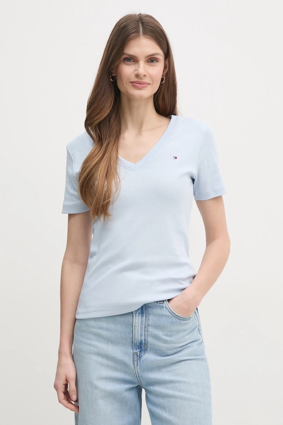 Pamučna majica Tommy Hilfiger Planet friendly plava WW0WW40584