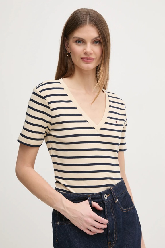 Tommy Hilfiger t-shirt γυναικείος βαμβακερός μπεζ WW0WW40584