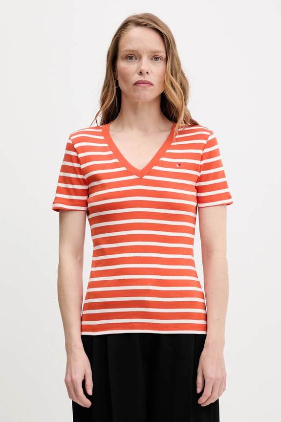 Tommy Hilfiger t-shirt Γυναικείο βαμβακερό slim πορτοκαλί WW0WW40584