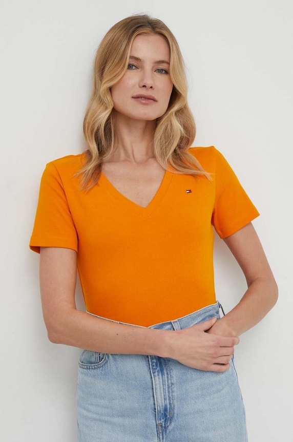 Odzież Tommy Hilfiger T-shirt damski bawełniany WW0WW40584 pomarańczowy