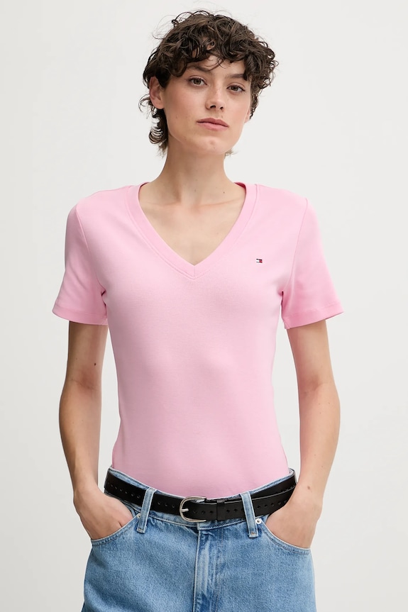 Tommy Hilfiger t-shirt γυναικείο βαμβακερό slim ροζ WW0WW40584