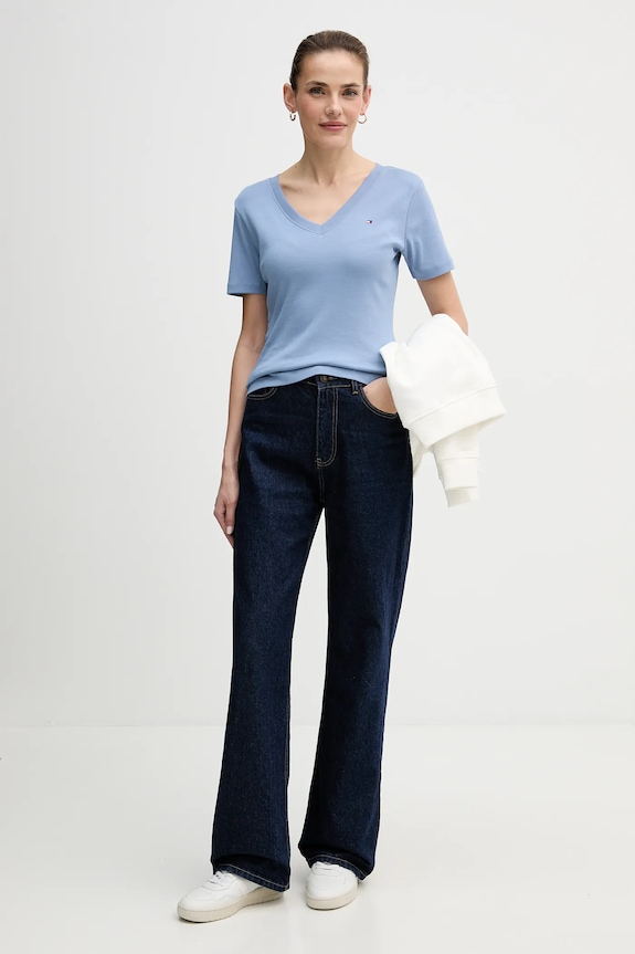 Tommy Hilfiger tričko dámské bavlněné WW0WW40584 modrá AA00