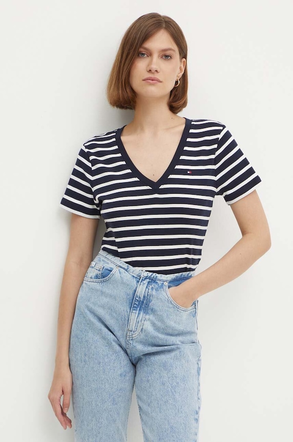 Tommy Hilfiger t-shirt γυναικείο βαμβακερό σκούρο μπλε WW0WW40584