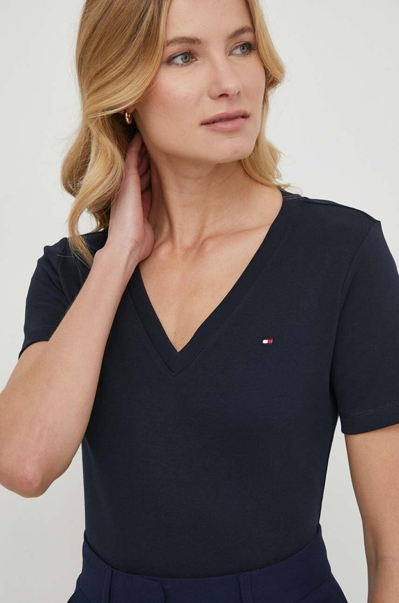 Odzież Tommy Hilfiger T-shirt damski bawełniany WW0WW40584 granatowy