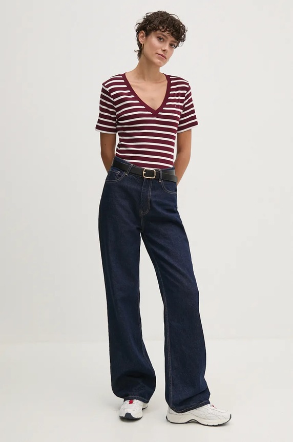 Tommy Hilfiger tričko dámské bavlněné WW0WW40584 burgundské AA00
