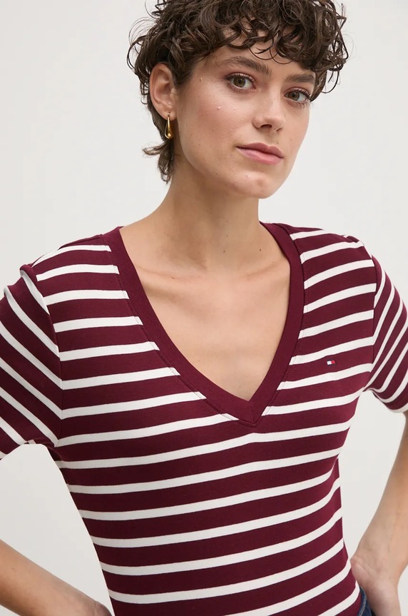 Tommy Hilfiger tričko dámské bavlněné burgundské WW0WW40584