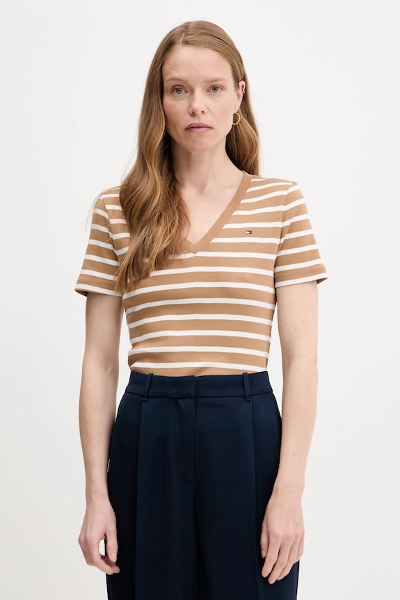 Tommy Hilfiger tričko dámské bavlněné hladký hnědá WW0WW40584