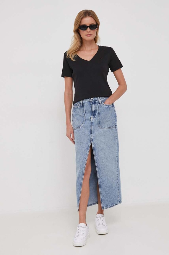 Bombažna kratka majica Tommy Hilfiger WW0WW40584 črna AA00