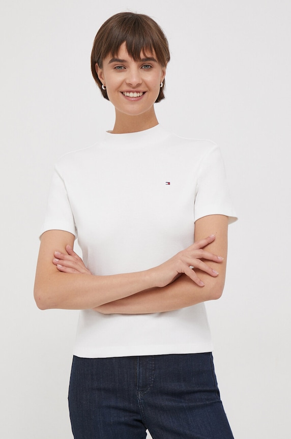 Bavlněné tričko Tommy Hilfiger slim bílá WW0WW40586