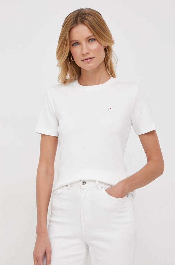 Tommy Hilfiger T-shirt damski bawełniany biały WW0WW40587