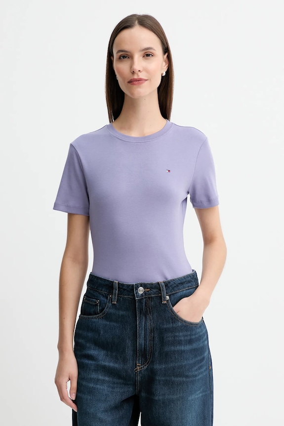 Tommy Hilfiger tricou damski din bumbac curele violet WW0WW40587