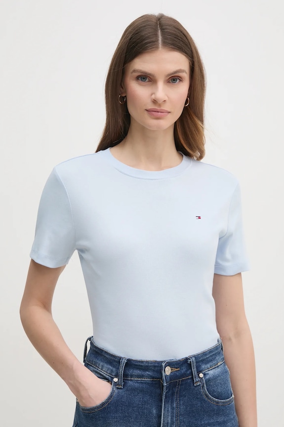 Tommy Hilfiger tričko dámske bavlnené jednofarebný modrá WW0WW40587