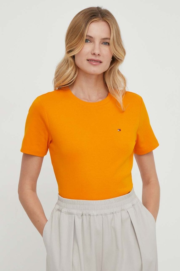 Tommy Hilfiger tricou de damă din bumbac uni portocaliu WW0WW40587