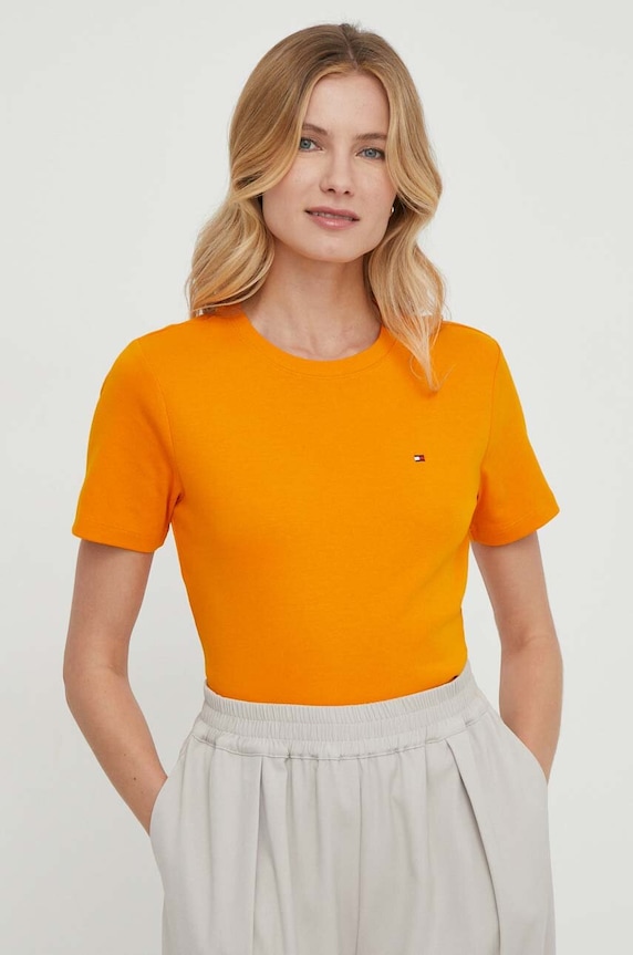 Tommy Hilfiger tričko dámske bavlnené slim oranžová WW0WW40587