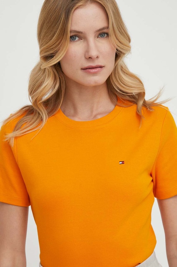 Îmbrăcăminte Tommy Hilfiger tricou de damă din bumbac WW0WW40587 portocaliu