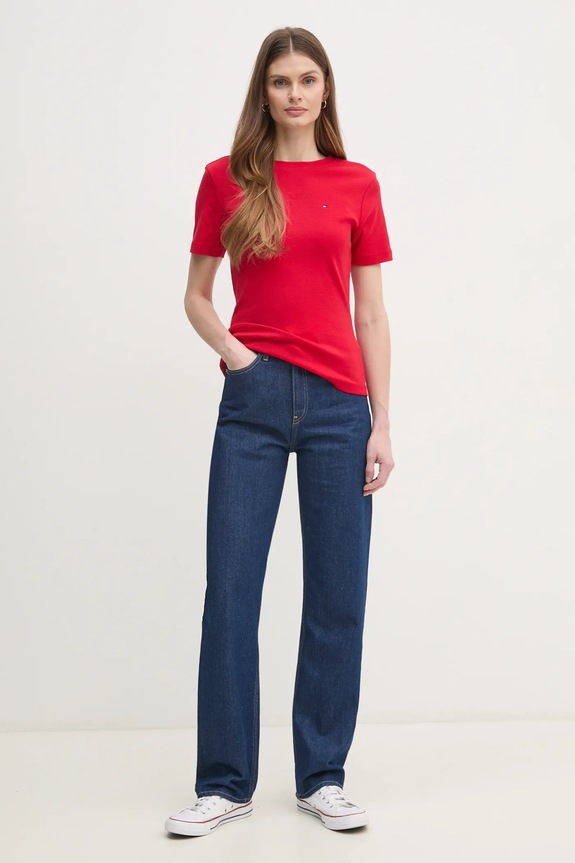 Tommy Hilfiger tričko dámske bavlnené WW0WW40587 červená SS26