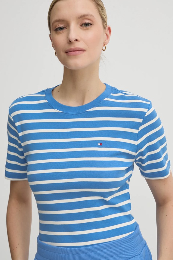 Tommy Hilfiger T-shirt damski bawełniany niebieski WW0WW40587