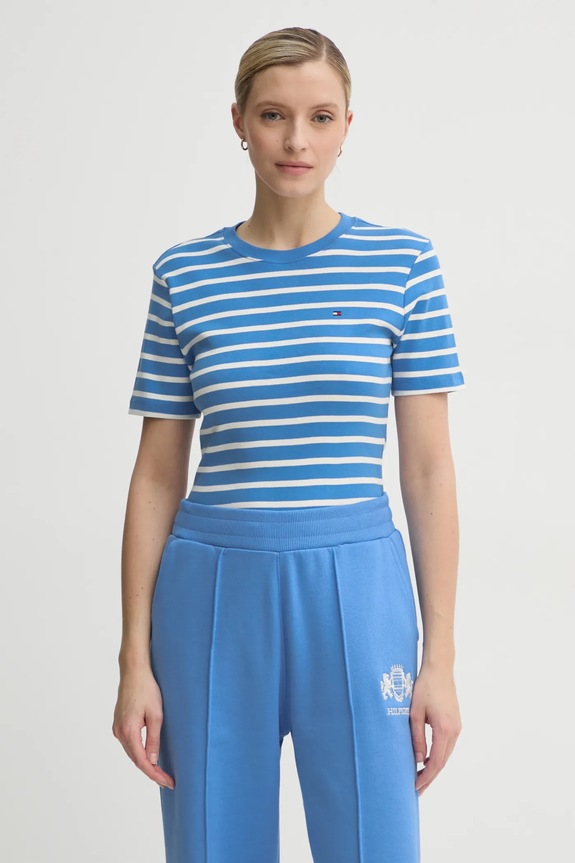 Tommy Hilfiger T-shirt damski bawełniany niebieski WW0WW40587