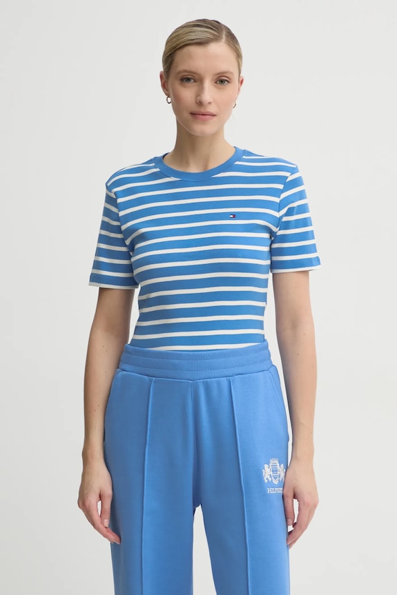 Tommy Hilfiger T-shirt damski bawełniany niebieski WW0WW40587
