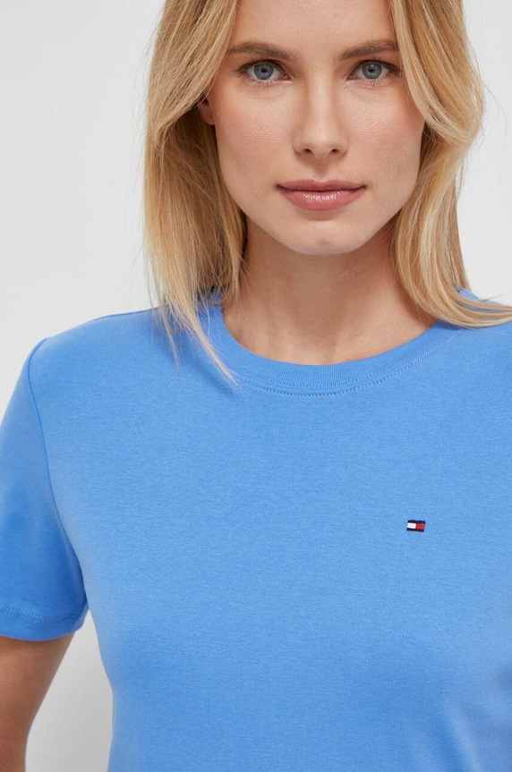 Tommy Hilfiger tričko dámske bavlnené slim modrá WW0WW40587