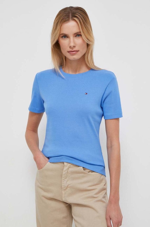 Tommy Hilfiger tričko dámske bavlnené WW0WW40587 modrá SS26