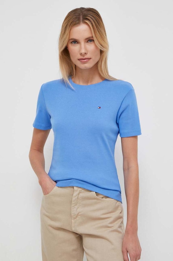 Tommy Hilfiger tričko dámske bavlnené WW0WW40587 modrá SS26