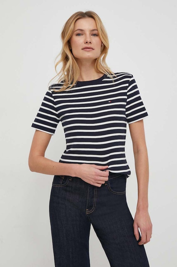 Tommy Hilfiger tricou de damă din bumbac WW0WW40587 bleumarin SS26