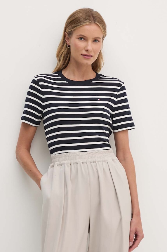 Tommy Hilfiger tričko dámske bavlnené jednofarebný tmavomodrá WW0WW40587