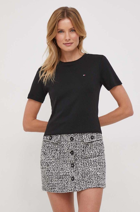 Tommy Hilfiger tricou de damă din bumbac uni negru WW0WW40587