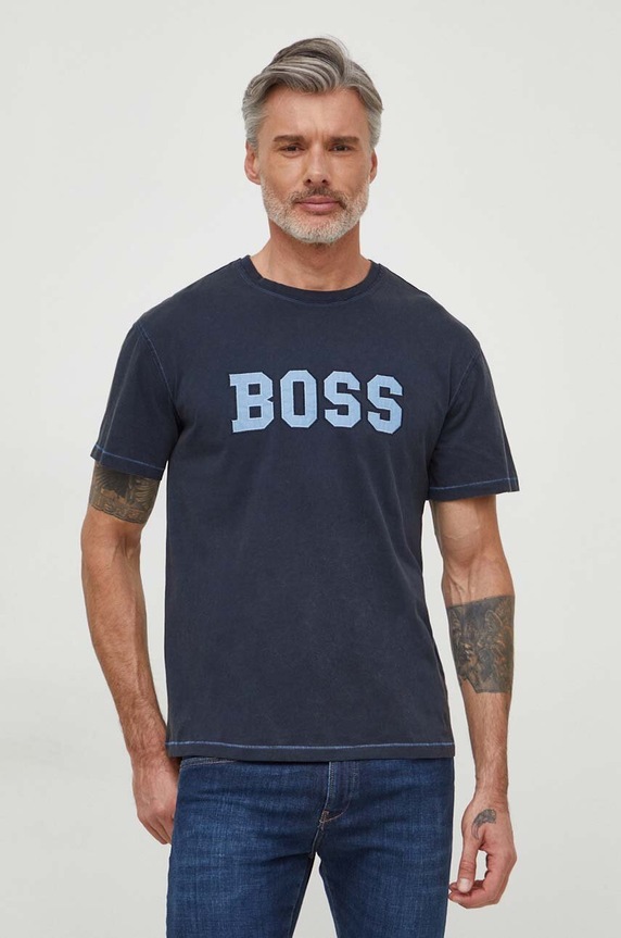 Oblečenie Bavlnené tričko Boss Orange 50506970 tmavomodrá