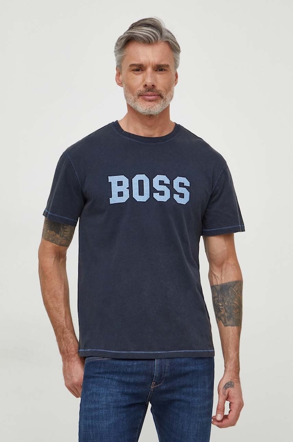 Oblečenie Bavlnené tričko Boss Orange 50506970 tmavomodrá