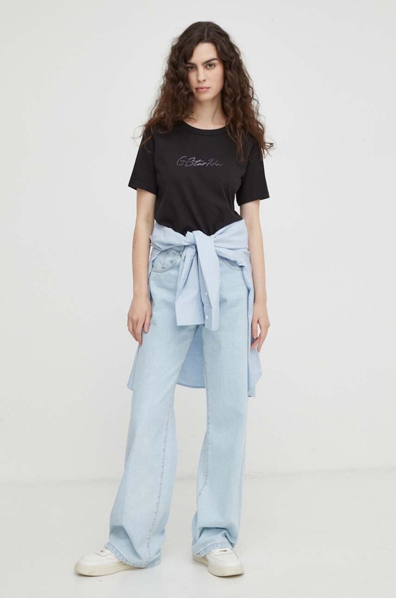 G-Star t-shirt bawełniany D24216.4107 czarny SS24