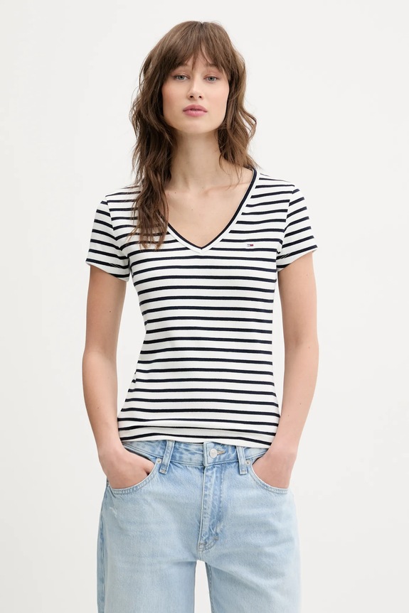 Tommy Jeans tricou de femei din bumbac cu elastan alb DW0DW17385