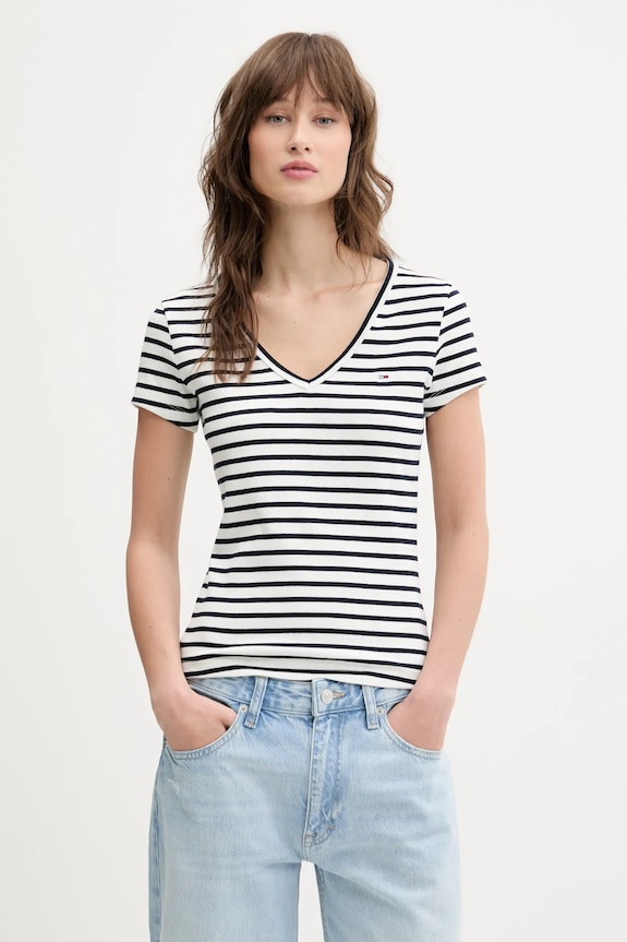 Tommy Jeans tricou de femei din bumbac cu elastan alb DW0DW17385