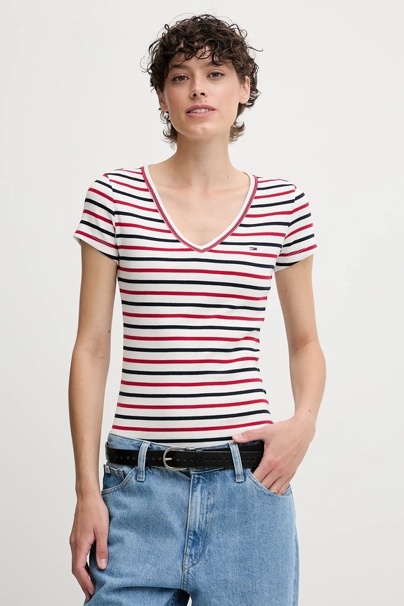 Tommy Jeans tricou de femei din bumbac cu elastan alb DW0DW17385