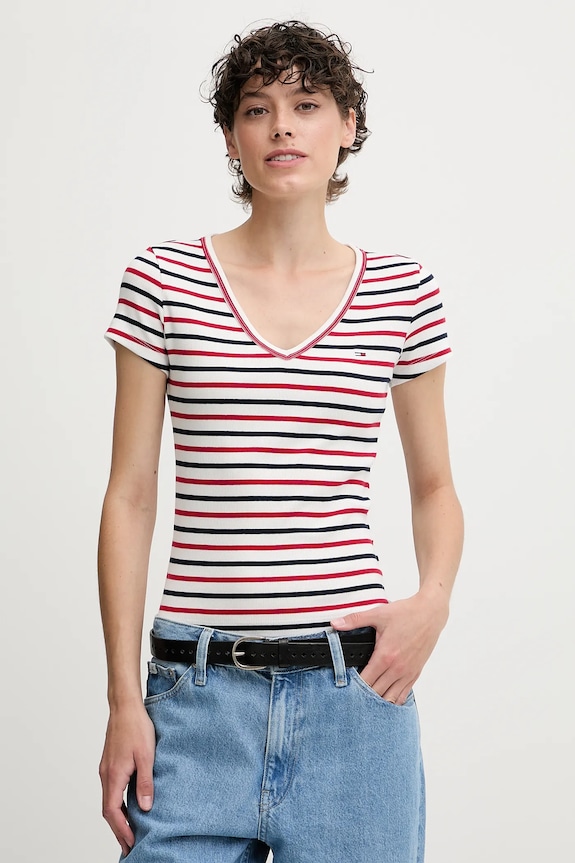 Tommy Jeans tricou de femei din bumbac cu elastan alb DW0DW17385