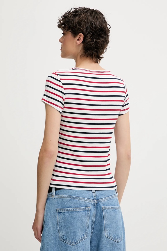 Tommy Jeans tricou de femei din bumbac cu elastan DW0DW17385 alb AA00