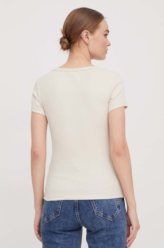Îmbrăcăminte Tommy Jeans tricou de damă din bumbac cu elastan DW0DW17385 bej