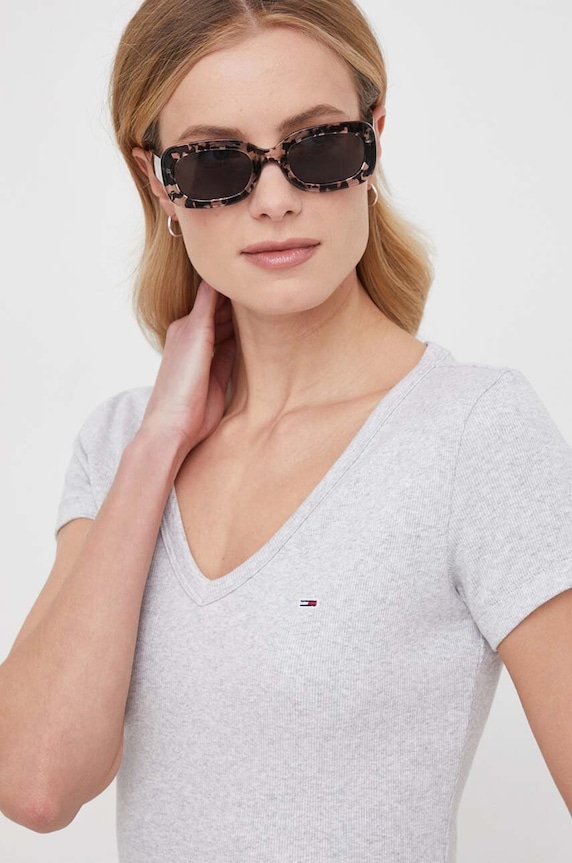 Tommy Jeans tričko dámske bavlnené s elastanom DW0DW17385 sivá AA00