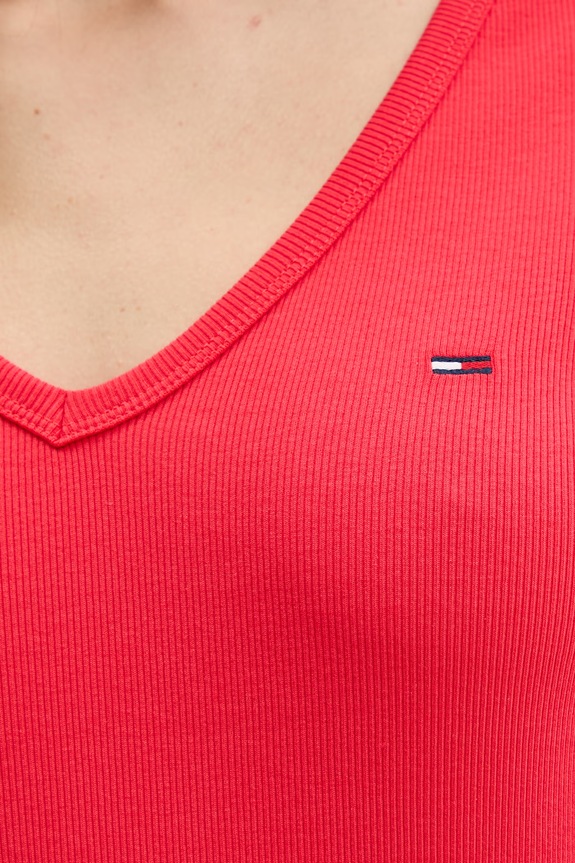 Tommy Jeans majica ženska od pamuka s elastanom DW0DW17385 crvena