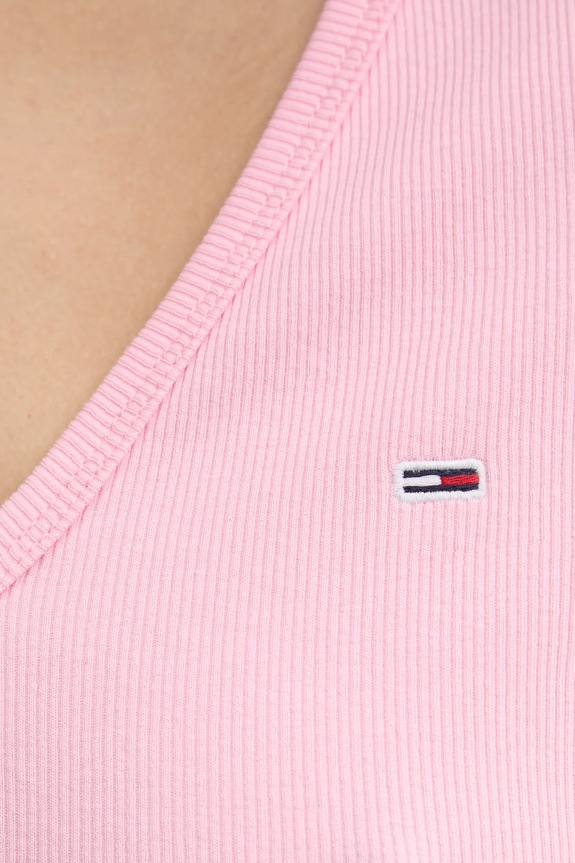 Tommy Jeans t-shirt női pamut elasztánnal DW0DW17385 rózsaszín