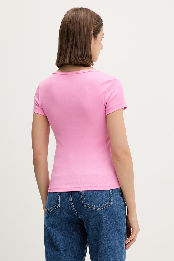 Îmbrăcăminte Tommy Jeans tricou pentru femei, din bumbac cu elastan DW0DW17385 roz