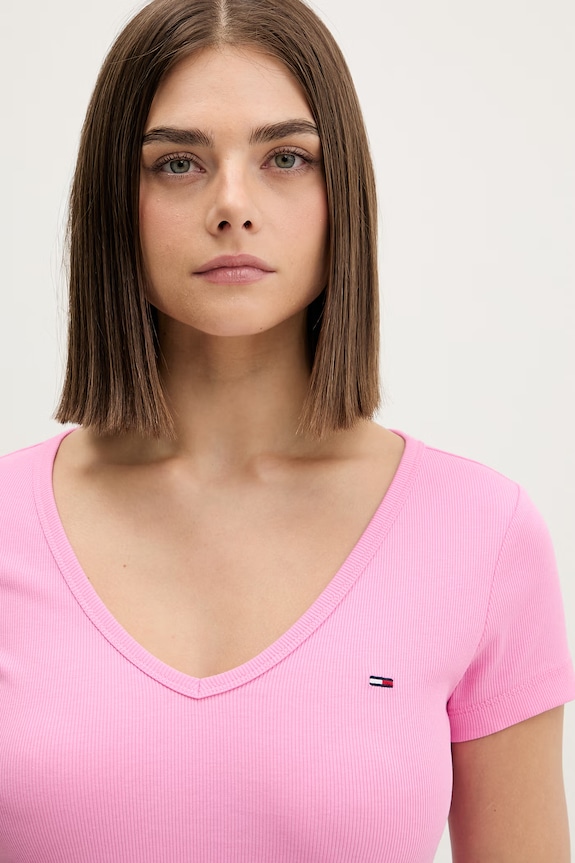 Tommy Jeans tricou pentru femei, din bumbac cu elastan roz DW0DW17385